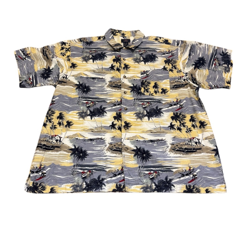 Pacific Coast Highway Tropical Print Men's Hawaiian Shirt XL Canoe Palm Tree